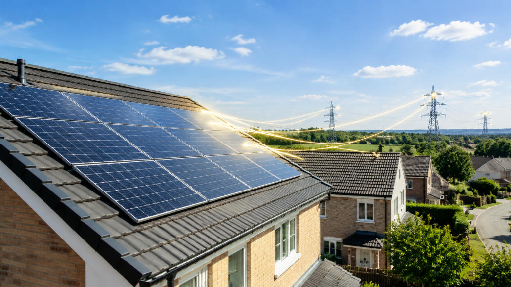 UK rooftop solar panels exporting spare electricity to the grid under Octopus Energy's export tariff